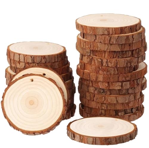 50 Stück Naturholzscheiben Bastelset mit Loch Holzkreise Baumscheiben for Kunst und Handwerk Weihnachtsschmuck DIY Basteln FüR Diy Handwerk(7-8cm) von ANQKYO