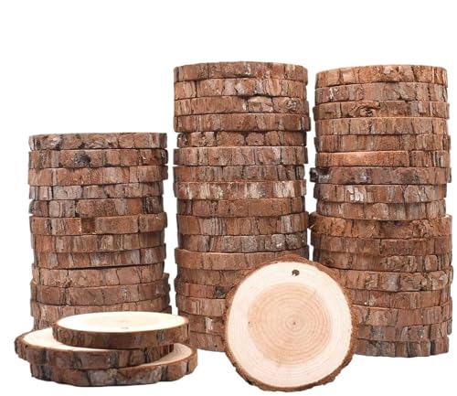 50 stücke Natürliche Holzscheiben Runder Kreis Baumrinde Holzkreise for DIY Handwerk Hochzeitsdekorationen Weihnachtsschmuck FüR Diy Handwerk(5-6CM) von ANQKYO