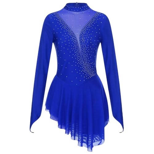 ANQKYO Ballettanzug for Damen, langärmelig, for Ballett, Elegante Tanzbekleidung mit Netzstoff FüR Ballett(Blue,L) von ANQKYO