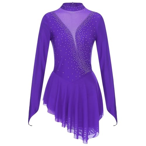 ANQKYO Ballettanzug for Damen, langärmelig, for Ballett, Elegante Tanzbekleidung mit Netzstoff FüR Ballett(Purple,L) von ANQKYO