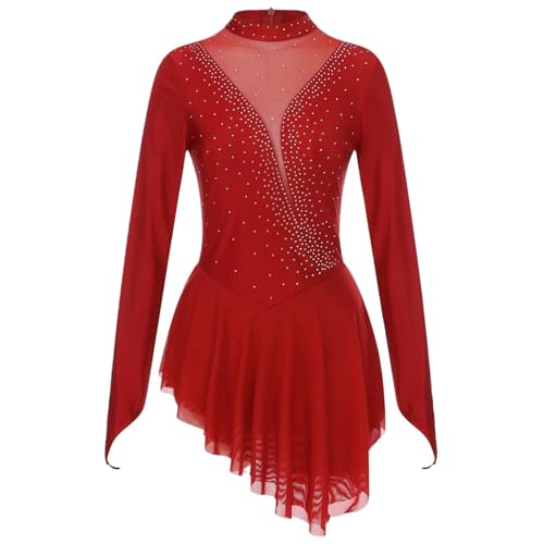 ANQKYO Ballettanzug for Damen, langärmelig, for Ballett, Elegante Tanzbekleidung mit Netzstoff FüR Ballett(Red,XXL) von ANQKYO