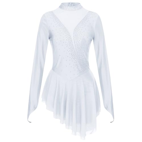 ANQKYO Ballettanzug for Damen, langärmelig, for Ballett, Elegante Tanzbekleidung mit Netzstoff FüR Ballett(White,XL) von ANQKYO