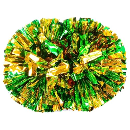 ANQKYO Cheerleader Pompons 10 Pcs Griff Sport Pompom Cheerleading Big Pom Club Dance Requisiten Jubeln Dekorateur Blume(Gold Mixed Green,35CM) von ANQKYO