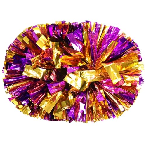ANQKYO Cheerleader Pompons 10 Pcs Griff Sport Pompom Cheerleading Big Pom Club Dance Requisiten Jubeln Dekorateur Blume(Gold Mixed Purple,35CM) von ANQKYO