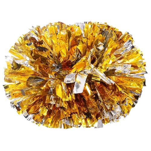 ANQKYO Cheerleader Pompons 10 Pcs Griff Sport Pompom Cheerleading Big Pom Club Dance Requisiten Jubeln Dekorateur Blume(Gold Mixed Silver,30CM) von ANQKYO