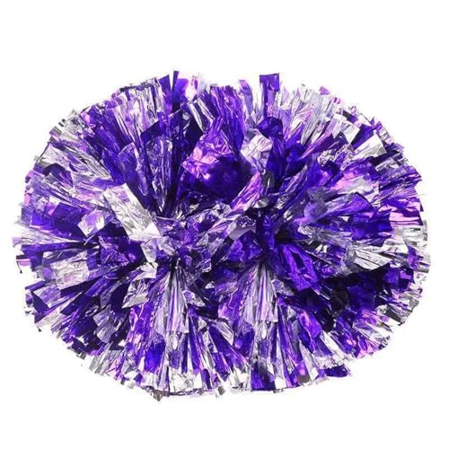 ANQKYO Cheerleader Pompons 10 Pcs Griff Sport Pompom Cheerleading Big Pom Club Dance Requisiten Jubeln Dekorateur Blume(Purple Mixed Silver,38CM) von ANQKYO