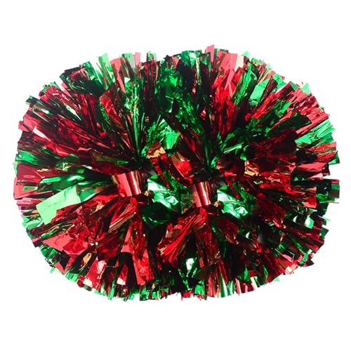 ANQKYO Cheerleader Pompons 10 Pcs Griff Sport Pompom Cheerleading Big Pom Club Dance Requisiten Jubeln Dekorateur Blume(Red Mixed Green,35CM) von ANQKYO