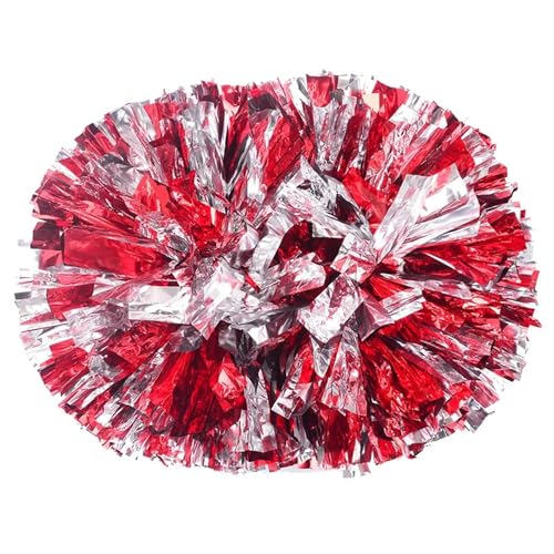 ANQKYO Cheerleader Pompons 10 Pcs Griff Sport Pompom Cheerleading Big Pom Club Dance Requisiten Jubeln Dekorateur Blume(Red Mixed Silver,30CM) von ANQKYO