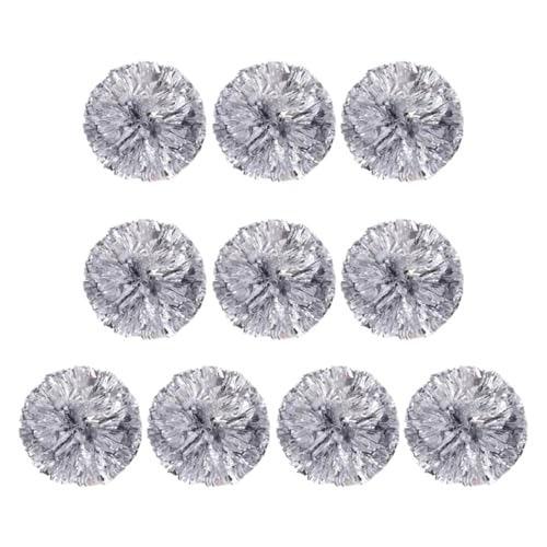 ANQKYO Cheerleader Pompons 10 Stück Cheerleader-Pompons mit Fingerring, Cheerleading-Zubehör, leichte Kunststoff-Teamsport-Ring-Pompons for Partys(Silver) von ANQKYO