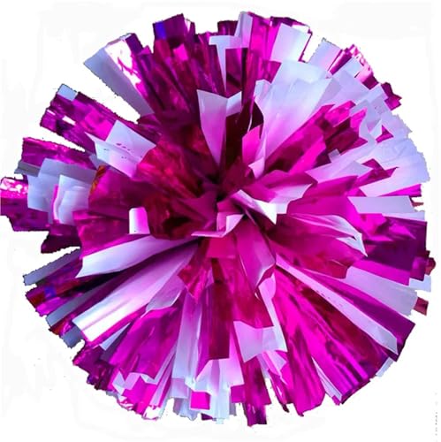 ANQKYO Cheerleader Pompons 4 Stück 32 cm Cheerleader-Pompons mit Ringen, Cheerleading-Pompons, Sportzubehör(Rose red White) von ANQKYO