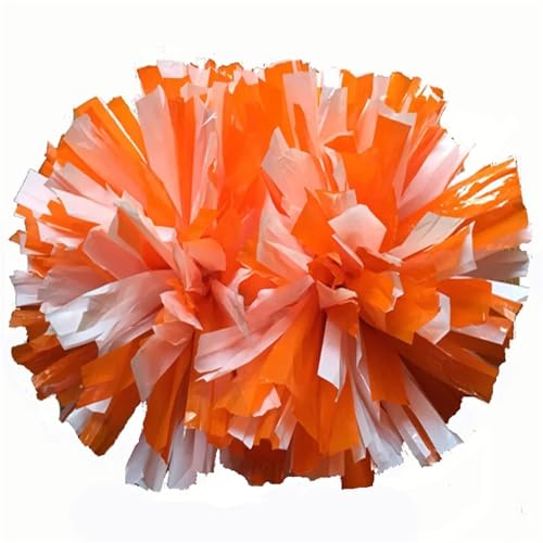 ANQKYO Cheerleader Pompons 4 Stück 32 cm Cheerleading-Pompons, Cheers-Pompons mit Griff, lichtecht, Cheerleading-Pompons(Orange White) von ANQKYO
