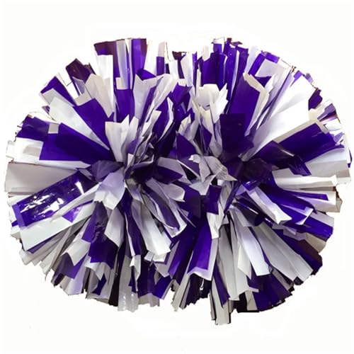 ANQKYO Cheerleader Pompons 4 Stück 32 cm Cheerleading-Pompons, Cheers-Pompons mit Griff, lichtecht, Cheerleading-Pompons(Purple White) von ANQKYO