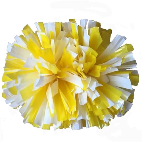 ANQKYO Cheerleader Pompons 4 Stück 32 cm Cheerleading-Pompons, Cheers-Pompons mit Griff, lichtecht, Cheerleading-Pompons(Yellow White) von ANQKYO