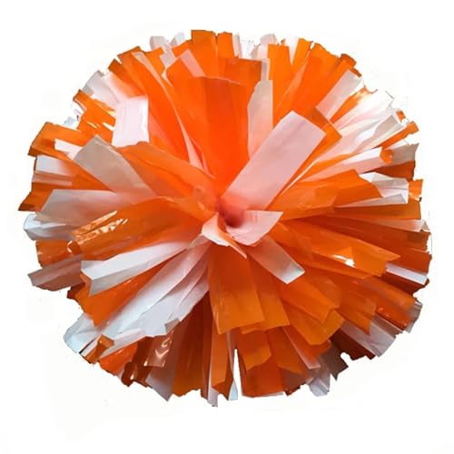 ANQKYO Cheerleader Pompons 4 Stück Cheerleading-Pompons mit Ringen am Griff, 32 cm, Cheerleader-Pompon, lichtecht(Orange White) von ANQKYO