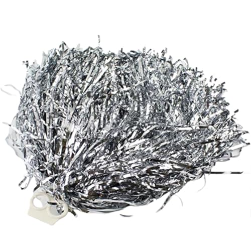 ANQKYO Cheerleader Pompons 4 Stück Cheerleading-Pompons mit Ringgriff, Schultanz-Pompons(Silver) von ANQKYO