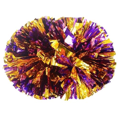 ANQKYO Cheerleader Pompons 4 stücke Cheerleading Pom Poms Mit Griff Jubeln Bälle Hand Dance Pompoms Zubehör(Purple Gold) von ANQKYO