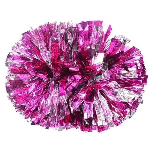 ANQKYO Cheerleader Pompons 4 stücke Cheerleading Pom Poms Mit Griff Jubeln Bälle Hand Dance Pompoms Zubehör(Rose Red Silver) von ANQKYO