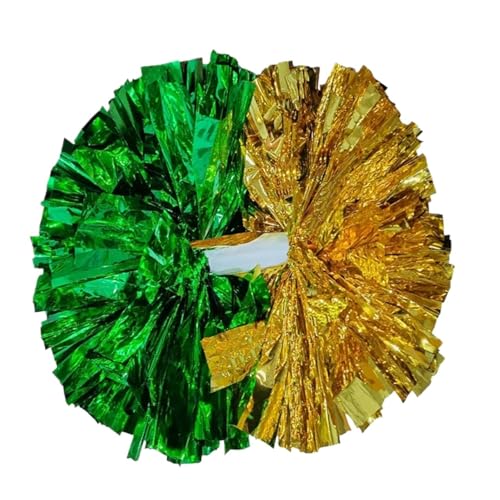 ANQKYO Cheerleader Pompons 4Pcs Cheerleading Pom Poms Mit Griff 32cm Komfortable Cheerleading Pom Poms(Green Gold) von ANQKYO