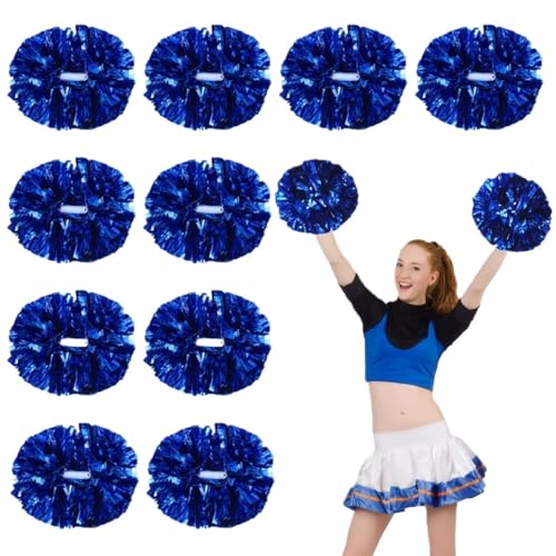 ANQKYO Cheerleader Pompons 6/12 Stück Cheerleading-Pompons, metallische Pompons mit Griff, Cheer-Bälle, Jubel-Squad-Spirit-Team, Sport-Tanz-Requisiten(Blue,6PCS) von ANQKYO