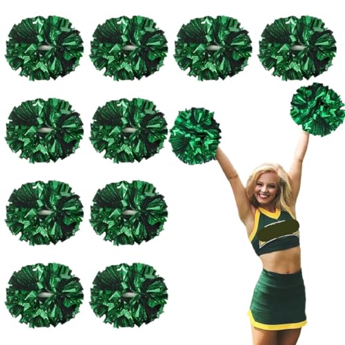 ANQKYO Cheerleader Pompons 6/12 Stück Cheerleading-Pompons, metallische Pompons mit Griff, Cheer-Bälle, Jubel-Squad-Spirit-Team, Sport-Tanz-Requisiten(Green,6PCS) von ANQKYO