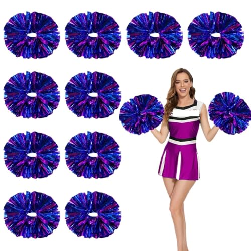 ANQKYO Cheerleader Pompons 6/12 Stück Cheerleading-Pompons, metallische Pompons mit Griff, Cheer-Bälle, Jubel-Squad-Spirit-Team, Sport-Tanz-Requisiten(Rose red and Blue,12PCS) von ANQKYO