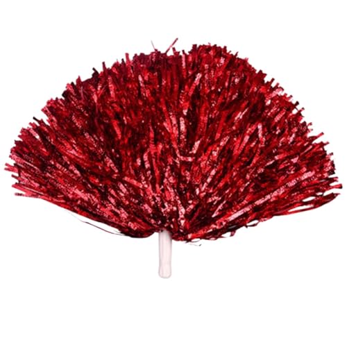 ANQKYO Cheerleader Pompons 6 stücke Kunststoff Doppel Loch Griff Metall Jubeln Streamer Pompons Cheerleading Pom Ball Jubeln Dekorateur Club Sport Versorgung(Red Handle) von ANQKYO