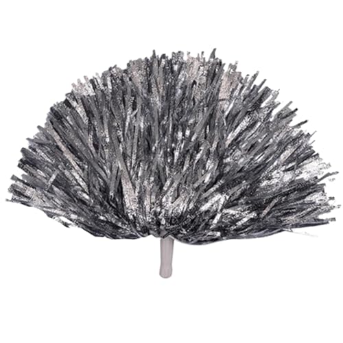 ANQKYO Cheerleader Pompons 6 stücke Kunststoff Doppel Loch Griff Metall Jubeln Streamer Pompons Cheerleading Pom Ball Jubeln Dekorateur Club Sport Versorgung(Silver Handle) von ANQKYO
