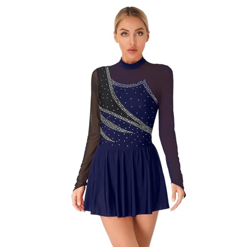 ANQKYO Eleganter Ballettanzug for Damen, bequemes Trikotkleid mit transparentem Netzstoff, Ballettkleider for Auftritte FüR Ballett(Deep Blue,S) von ANQKYO