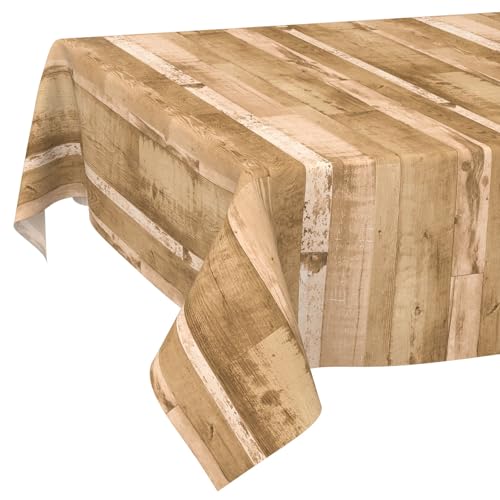 ANRO Abwaschbare Tischdecke ohne Einfassung – Holzoptik Hellbraun – pflegeleichtes Wachstuch rechteckig – für Innen- & Außenbereich 140 x 140 cm (Rechteckig) von ANRO