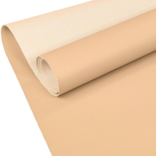 ANRO Kunstleder Lederimitat Lederstoff Polsterstoff Nappaprägung Texturiert Meterware Bezugsstoff Beige 180x140cm von ANRO