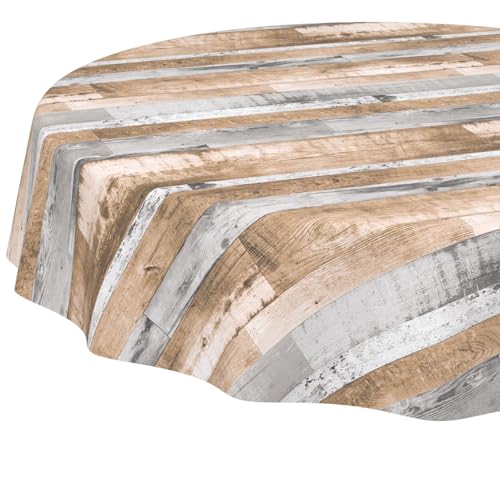 ANRO Runde Tischdecke ohne Einfassung Holzoptik Braun Grau – Wachstuch abwaschbar – pflegeleicht, wasserabweisend – für Garten, Küche, Balkon 100 cm (Rund) von ANRO