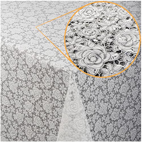 ANRO Tischdecke Lace Vinyl Wachstuch Häkel Spitze Optik Wasserfest Rosen Anthrazit Rosen Weiß 350x138cm ANRO Tischdecke Lace Vinyl Wachstuch Häkel Spitze Optik Wasserfest Rosen Anthrazit Rosen Weiß 350x138cm von ANRO