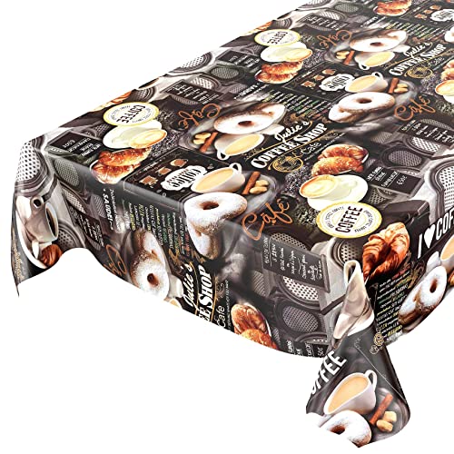 ANRO Wachstuchtischdecke Wachstuch Wachstischdecke Tischdecke abwaschbar Kaffee Süßigkeiten Donuts 140 x 140cm, Dunkelgrau von ANRO