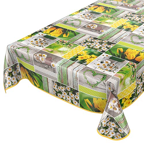 ANRO Tischdecke Wachstuch abwaschbar Wachstuchtischdecke Wachstischdecke Frühlingsmotiv Blumen Photoprint 260x140cm mit Saum - Eingefasst von ANRO