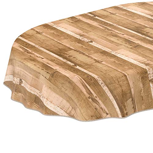 ANRO Tischdecke Wachstuch abwaschbar Wachstuchtischdecke Wachstischdecke Holz Diele Beige-Braun Oval 200x140cm mit Saum - Eingefasst von ANRO