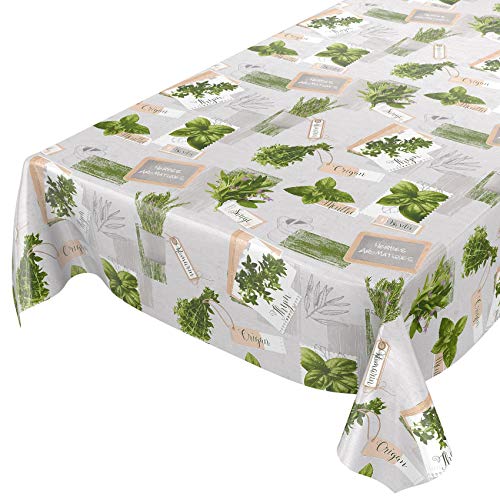 ANRO Tischdecke Wachstuchtischdecke Wachstuch Wachstischdecke pflegeleicht abwaschbar Kräuter Grün Beige Bio Basilikum 240 x 140cm von ANRO