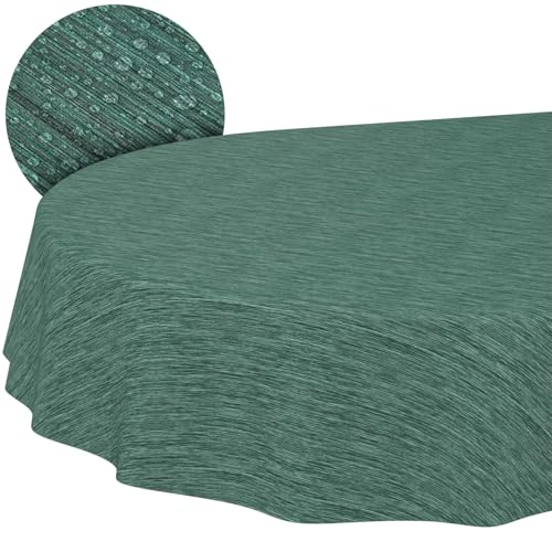 ANRO Tischdecke abwaschbar Wachstuch Wachstuchtischdecke Gartentischdecke Leinen-Optik Pflegeleicht Wasserabweisend 180 x 140 cm (Oval) Grün Schnittkante von ANRO