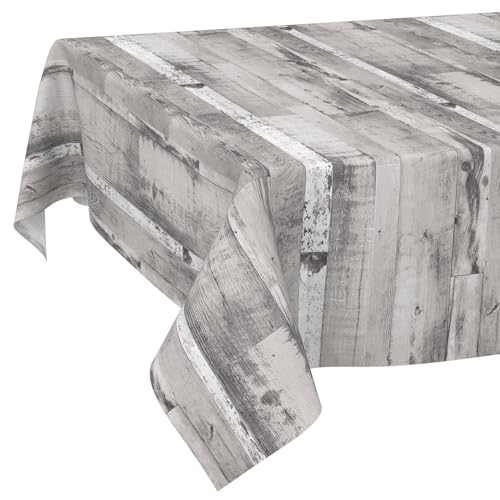 ANRO Tischdecke grau weiß Holzoptik ohne Einfassung – abwaschbar rechteckig – pflegeleichtes Wachstuch für Esstisch, Garten, Balkon 100 x 140 cm (Rechteckig) von ANRO