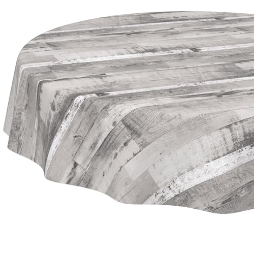 ANRO Tischdecke rund ohne Einfassung – Holzoptik Grau Weiß – abwaschbares PVC-Wachstuch – stilvoll & alltagstauglich 120 cm (Rund) von ANRO