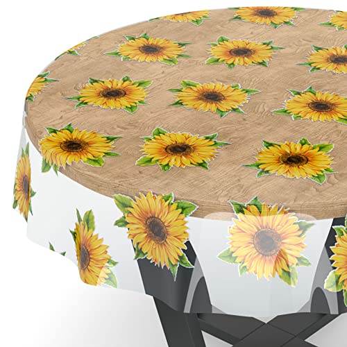 ANRO Tischdecke transparent Folie durchsichtige Wachstuchtischdecke Tischschutz Schutzfolie Tischfolie Bedruckt Motiv 0,15mm Sonnenblumen Rund 100cm Schnittkante Rund Oval Eckig von ANRO