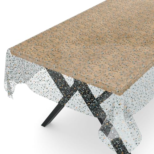 ANRO Tischdecke transparent Folie durchsichtige Wachstuchtischdecke Tischschutz Schutzfolie Tischfolie Bedruckt Motiv Terrazo 120 x 140cm Schnittkante von ANRO