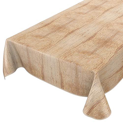 ANRO Wachstuch Tischdecke Holzoptik Braun mit Einfassung – Rechteckig – Glatte Oberfläche, Abwaschbar 220 x 140 cm (Rechteckig) von ANRO