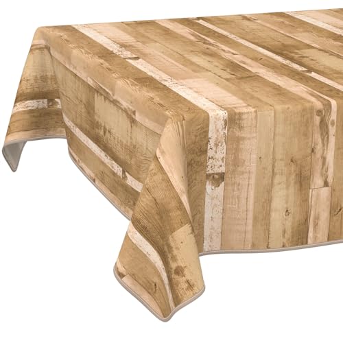 ANRO Wachstuch Tischdecke Holzoptik Hellbraun Rechteckig mit Einfassung – pflegeleicht & robust – abwaschbar für Küche, Garten, Esszimmer 200 x 140 cm (Rechteckig) von ANRO