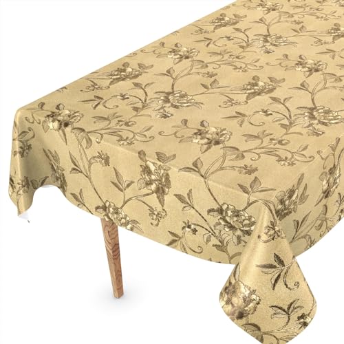 ANRO Wachstuch Tischdecke abwaschbar Wachstischdecke Plastik-Tischdecke Meterware edel glänzend eckig rund oval 100 x 140cm Schnittkante Pionen Gold ANRO Wachstuch Tischdecke abwaschbar Wachstischdecke Plastik-Tischdecke Meterware edel glänzend eckig rund oval 100 x 140cm Schnittkante Pionen Gold von ANRO