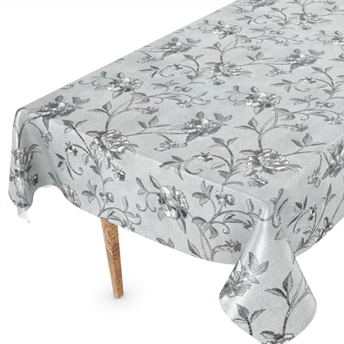 ANRO Wachstuch Tischdecke abwaschbar Wachstischdecke Plastik-Tischdecke Meterware edel glänzend eckig rund oval 140 x 140cm Schnittkante Pionen Silber ANRO Wachstuch Tischdecke abwaschbar Wachstischdecke Plastik-Tischdecke Meterware edel glänzend eckig rund oval 140 x 140cm Schnittkante Pionen Silber von ANRO