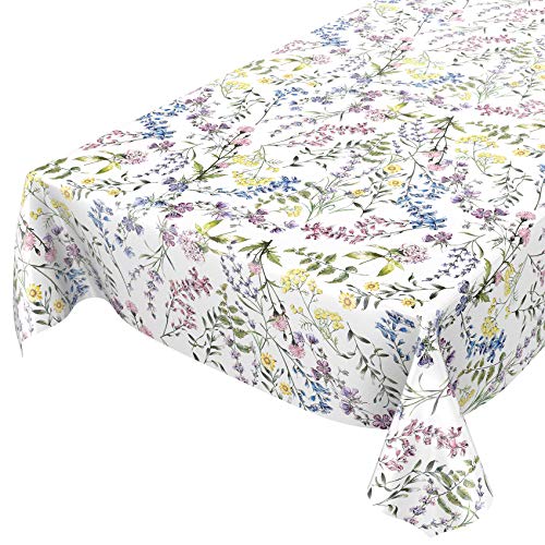 ANRO Wachstuch Tischdecke abwaschbar Wachstuchtischdecke Wachstischdecke Blumenmotiv Weiß 140x140cm von ANRO