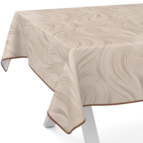 ANRO Wachstuchtischdecke Wachstischdecke Wachstuch Tischdecke abwaschbar Gartentischdecke Abstrakt Beige 240x140cm mit Saum (Eingefasst) von ANRO