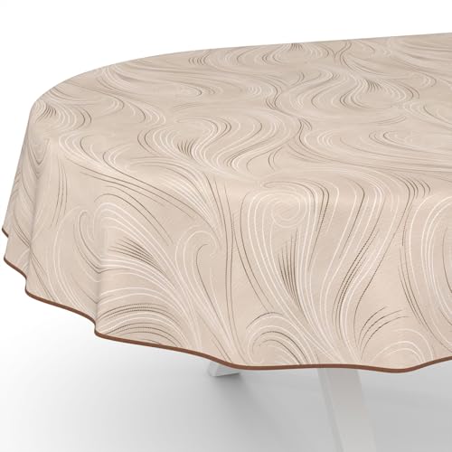 ANRO Wachstuchtischdecke Wachstischdecke Wachstuch Tischdecke abwaschbar Gartentischdecke Abstrakt Beige Oval 160x140cm mit Saum (Eingefasst) von ANRO
