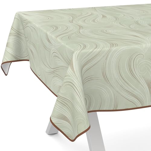 ANRO Wachstuchtischdecke Wachstischdecke Wachstuch Tischdecke abwaschbar Gartentischdecke Abstrakt Grün 140x140cm mit Saum (Eingefasst) von ANRO