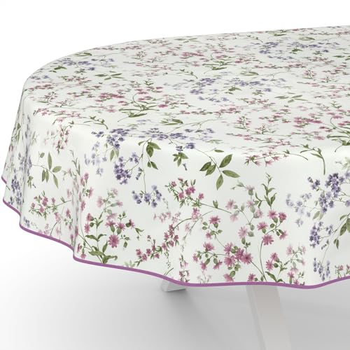 ANRO Wachstuchtischdecke Wachstischdecke Wachstuch Tischdecke abwaschbar Gartentischdecke Blümchen Oval 240x140cm mit Saum (Eingefasst) von ANRO